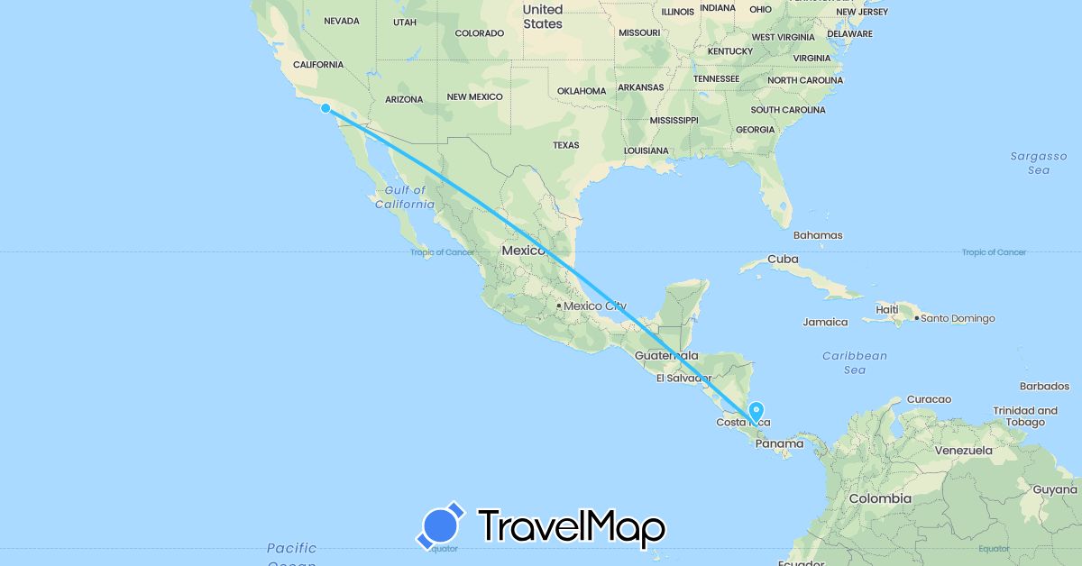 TravelMap itinerary: driving, boat in Costa Rica, United States (North America)